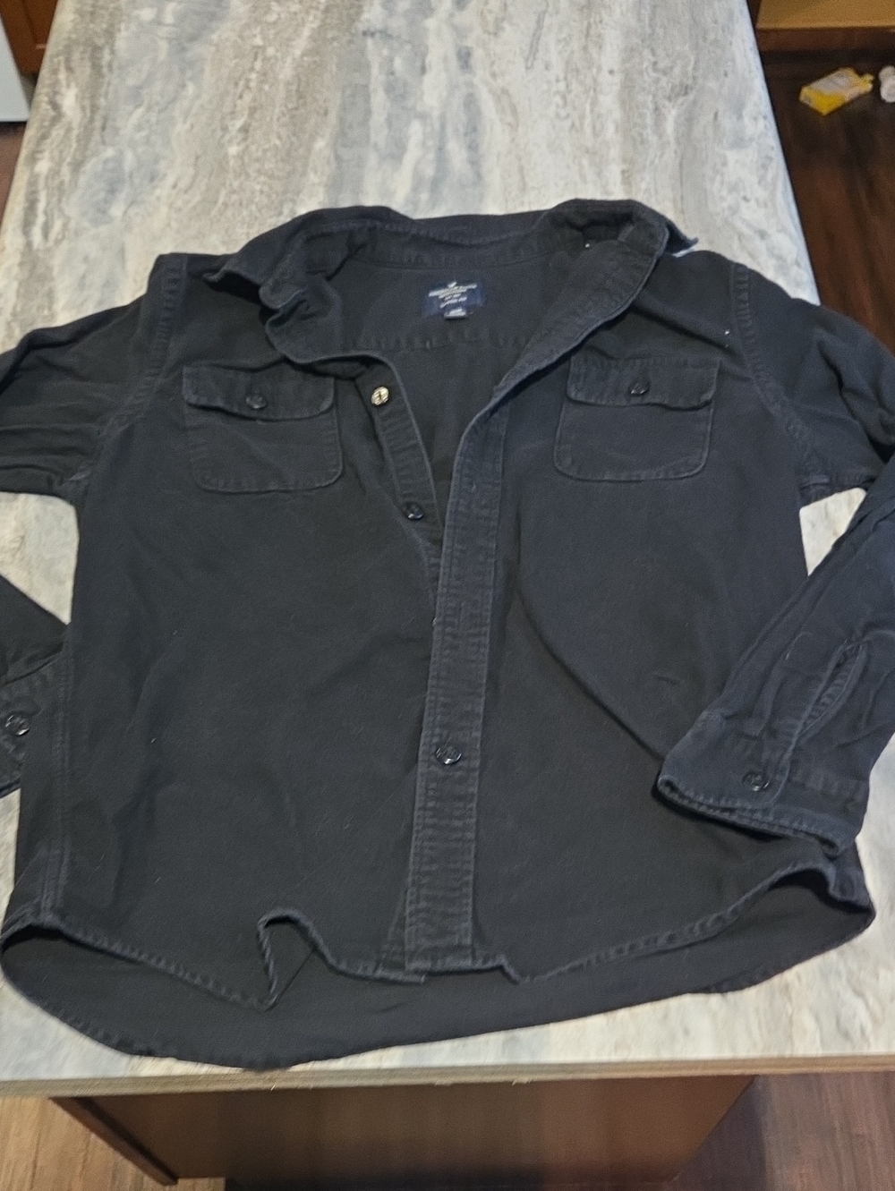 American Eagle Outfitters Black Long-Sleeve Button-Down Shirt